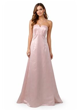 David's Bridal Blush Pink Satin A-Line Spaghetti Strap Gown